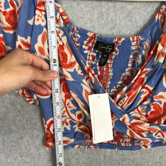 Jessica Simpson Crop Top Womens XS Floral Wrap Ruffle Resort Rodeo Coastal Boho - Picture 4 of 7